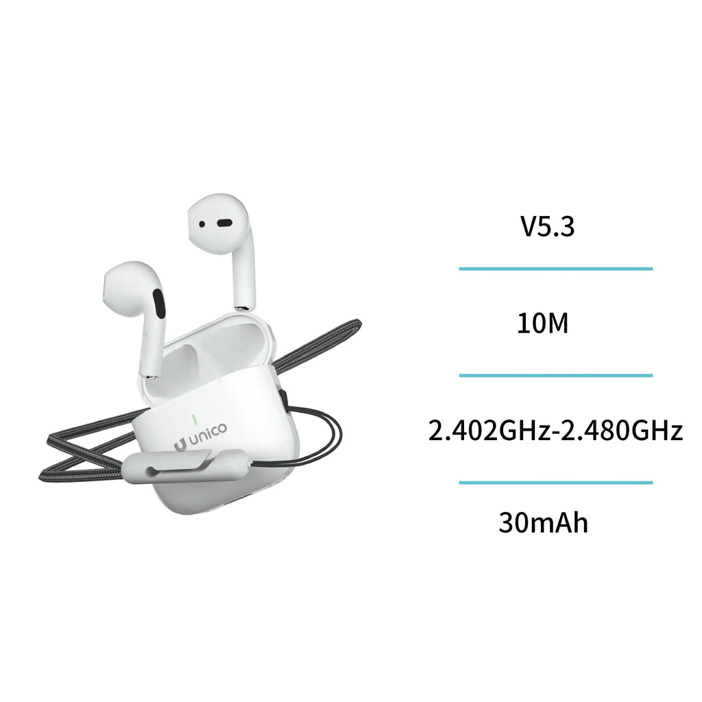 Wireless Bluetooth Earbuds Semi In-Ear Style with Lanyard, Lightweight Design.