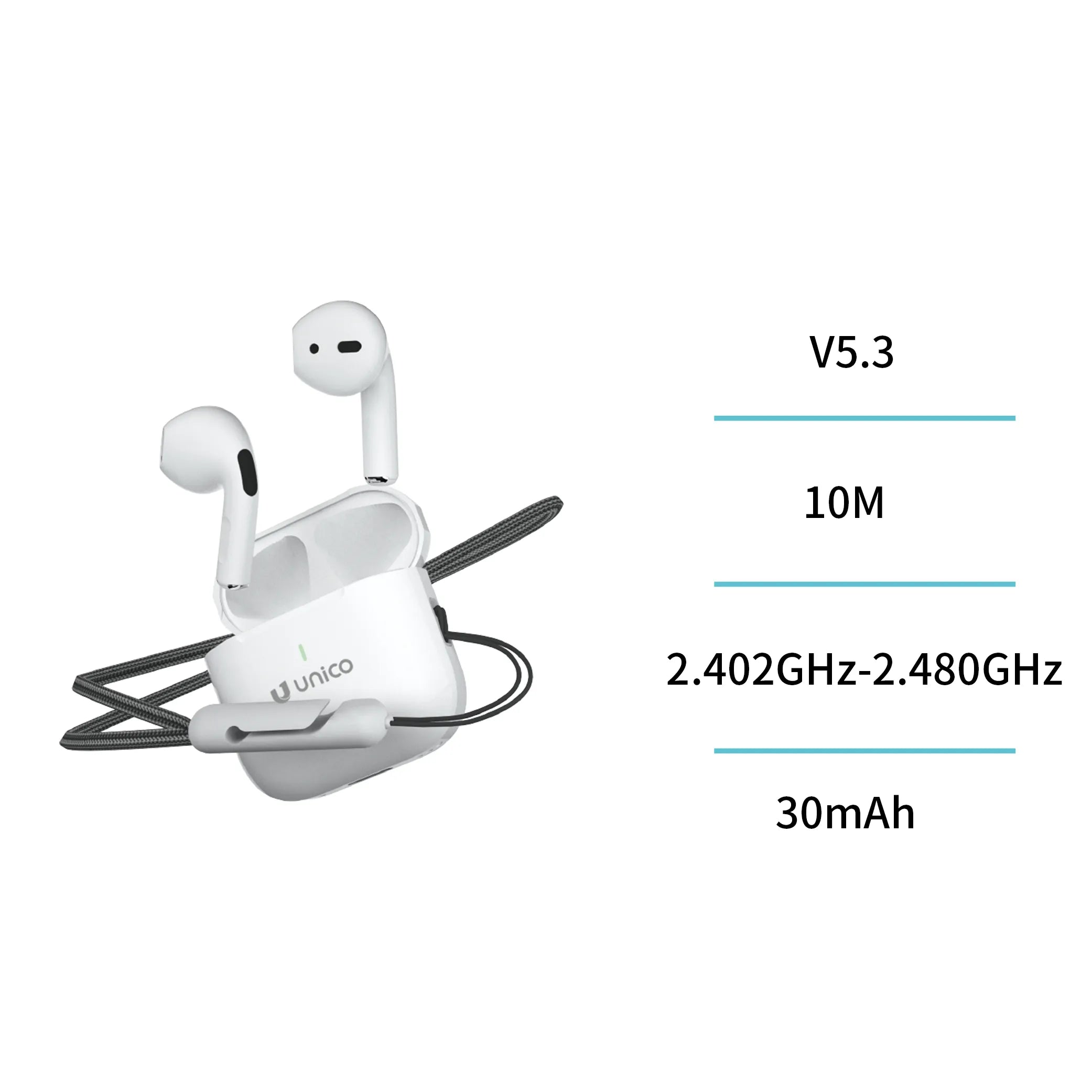 Wireless Bluetooth Earbuds Semi In-Ear Style with Lanyard, Lightweight Design.