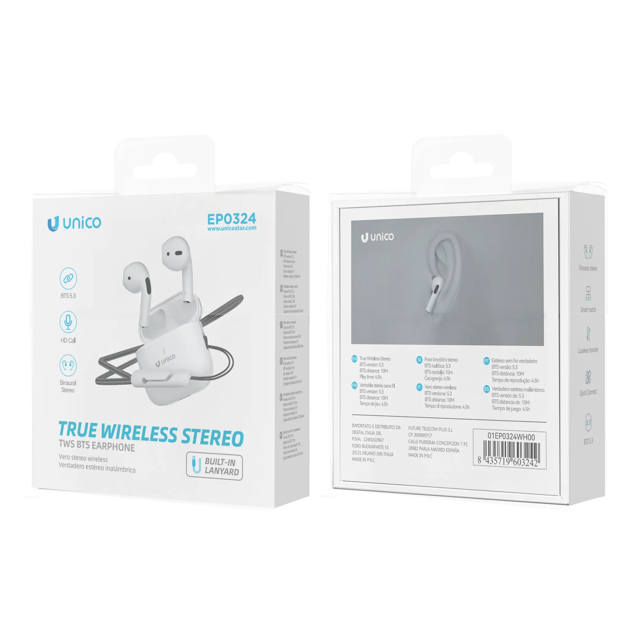 Wireless Bluetooth Earbuds Semi In-Ear Style with Lanyard, Lightweight Design.