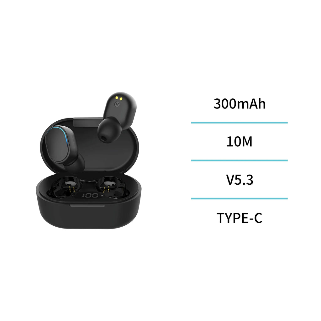 TWS Wireless Bluetooth Earbuds In-Ear Headphones, Bean Style Design with LED Digital Battery Display, Hi-Fi Sound & Noise Reduction