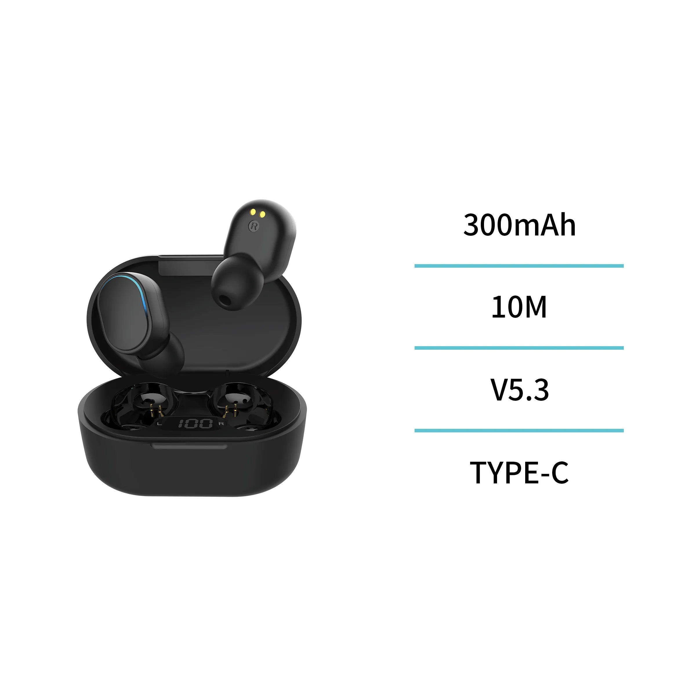 TWS Wireless Bluetooth Earbuds In-Ear Headphones, Bean Style Design with LED Digital Battery Display, Hi-Fi Sound & Noise Reduction