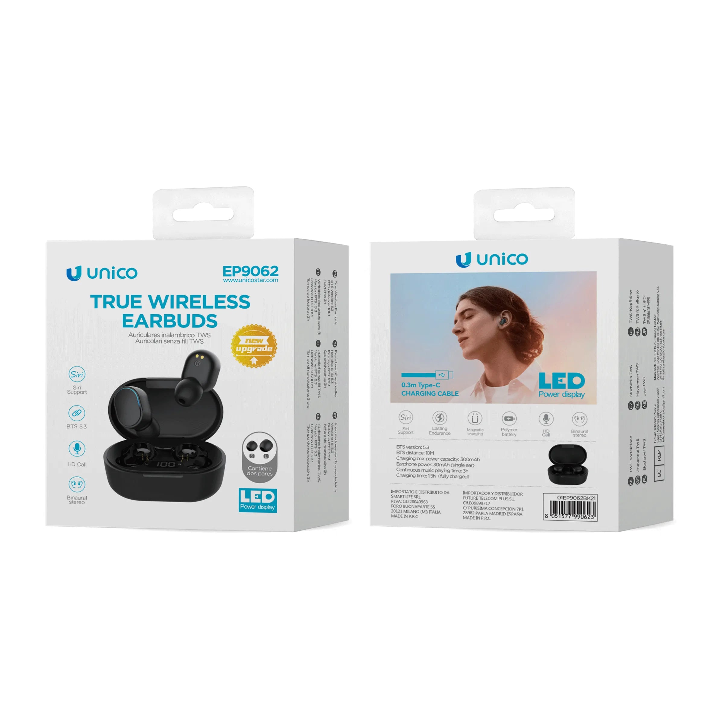 TWS Wireless Bluetooth Earbuds In-Ear Headphones, Bean Style Design with LED Digital Battery Display, Hi-Fi Sound & Noise Reduction