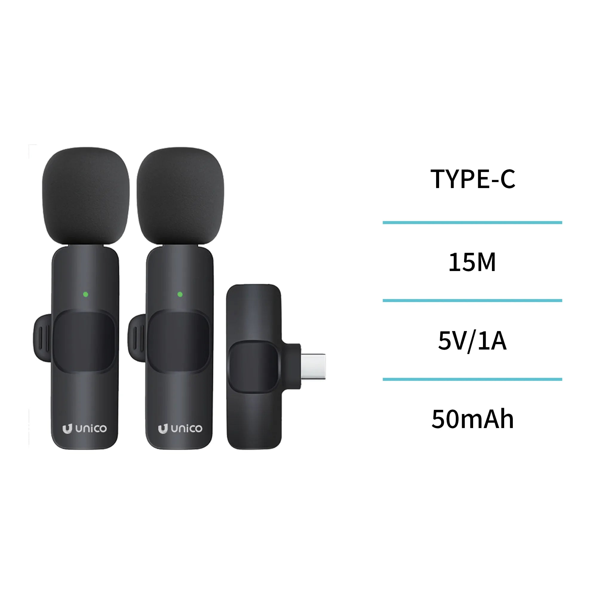 Wireless Lavalier Microphone (1 Transmitter to 2 Receivers) with Type-C Interface – Clip-On Mic for Smartphones & Video Recording